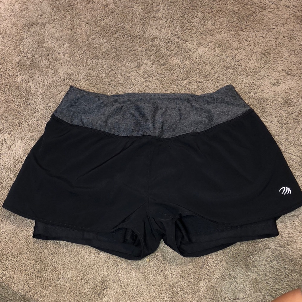 Grey/black running shorts with built in spandex